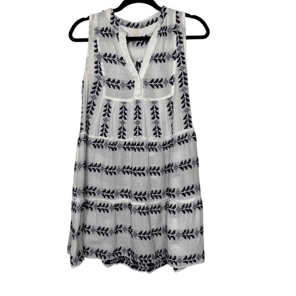 Elan Boho Aztec-Inspired Tiered Tunic Dress Womens M Embroidered Sleeveless